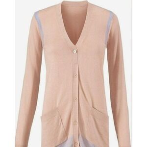 CABI 5288 Blush Pink Lucy Cardigan Sweater‎ Lavender trim Pockets Button M